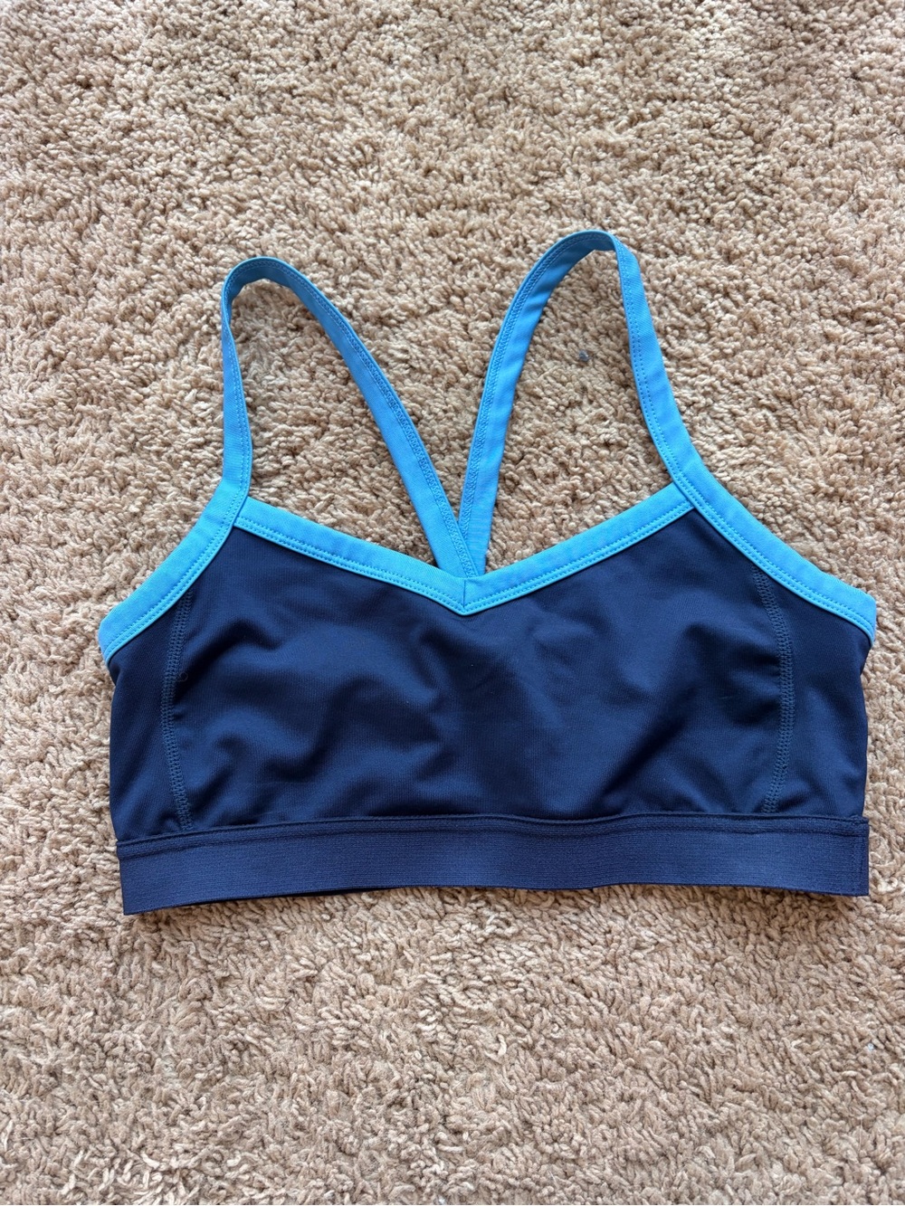 Zella Navy Sports Bra with Aqua Trim